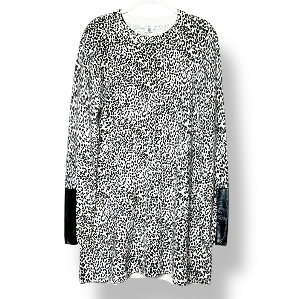 Tyler Boe‎ Spotted Tunic Sweater Large black white cotton cashmere leopard soft